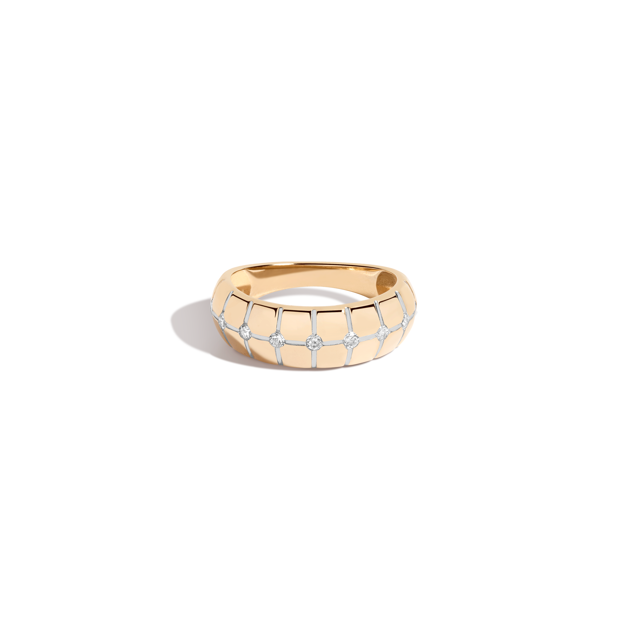 Lab Grown White Sapphire Matrix Ring Vermeil Yellow Gold First