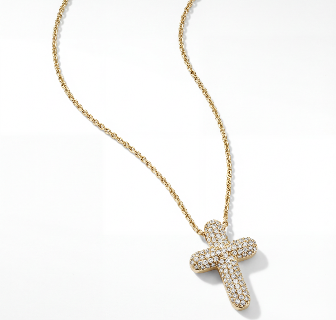 The Pave Bubble Cross Necklace | 18K Gold Plated Brass