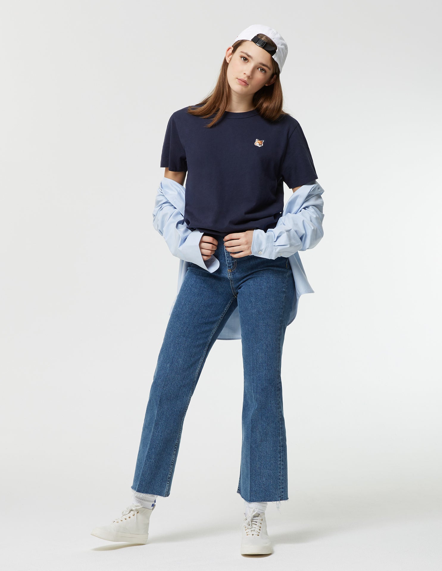 Womens | Fox Head Patch Short-Sleeve Classic Cotton Tee-Shirt | Navy