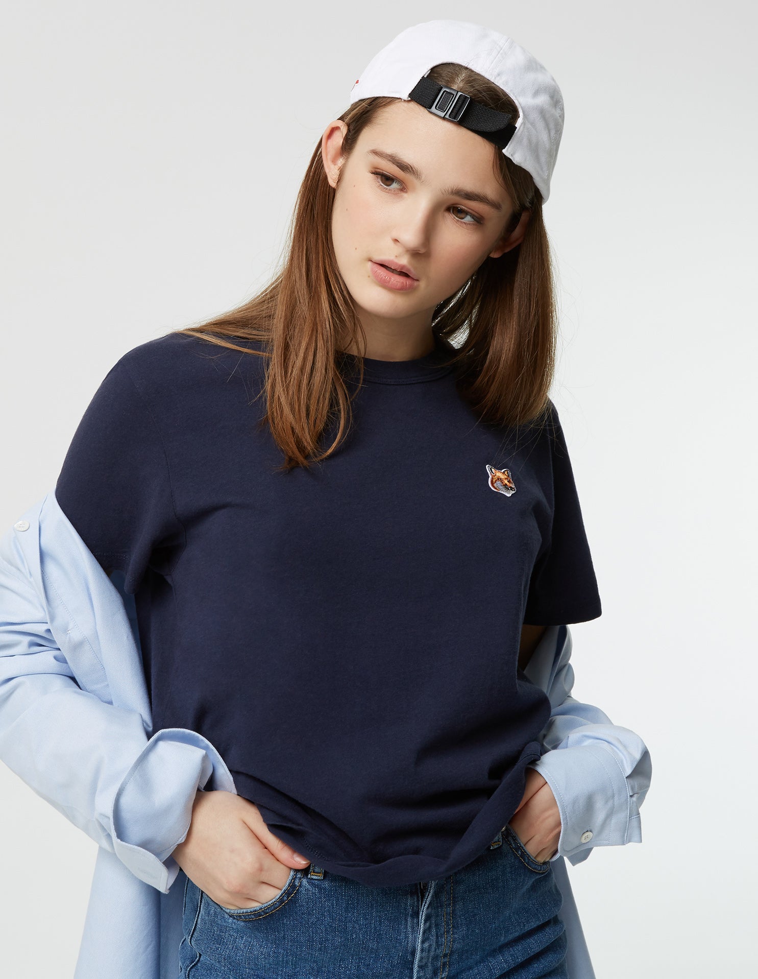 Womens | Fox Head Patch Short-Sleeve Classic Cotton Tee-Shirt | Navy