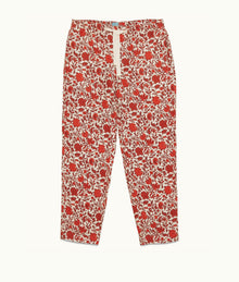 Alex Dragonflower Print Linen Relaxed Fit Trousers | Summer Red/White Sand