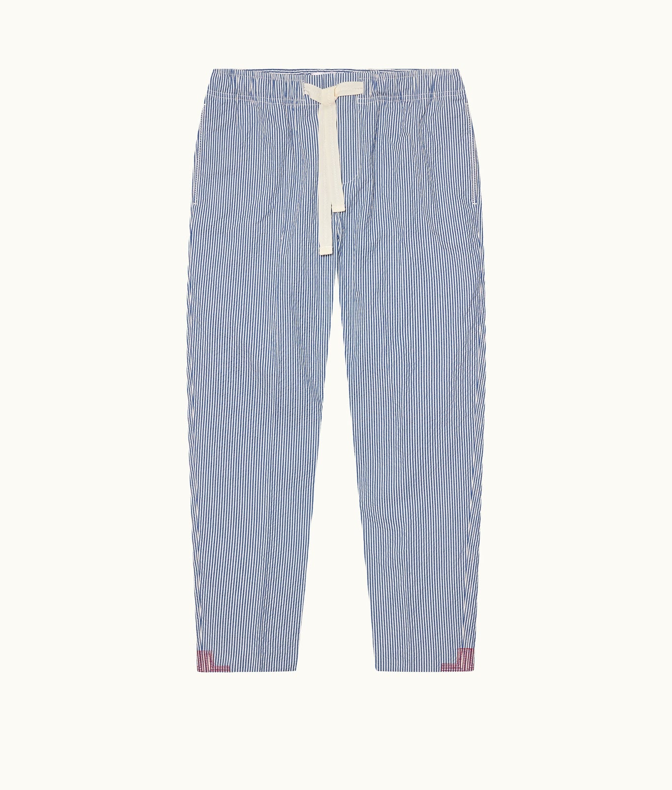 Alex Seersucker Seersucker Relaxed Fit Drawcord Trousers | Blueberry/White Stripe