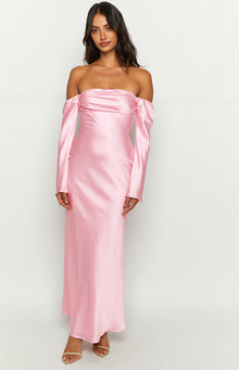 Alita Off The Shoulder Long Sleeve Maxi Formal Dress | Baby Pink