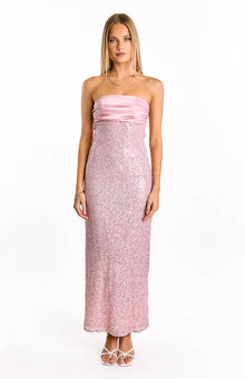 Alliana Sequin Strapless Formal Maxi Dress | Pink