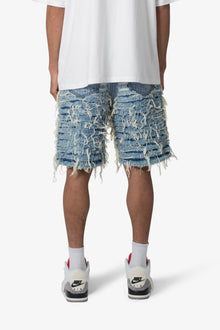 Allover Frayed Denim Shorts | Blue