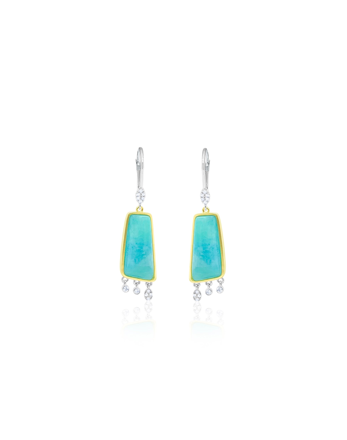 Amazonite .14 Ct Diamond Dangle Earrings | 14 Kt Yellow Gold