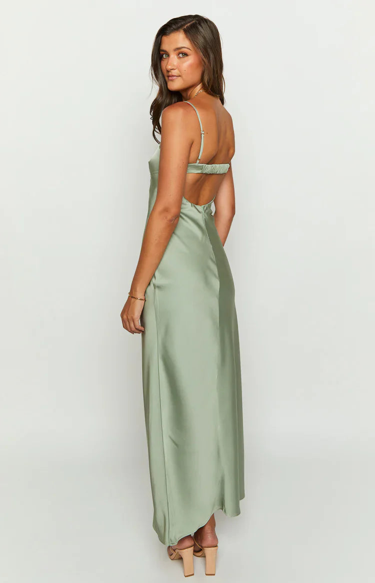 Amour Satin Maxi Dress | Sage