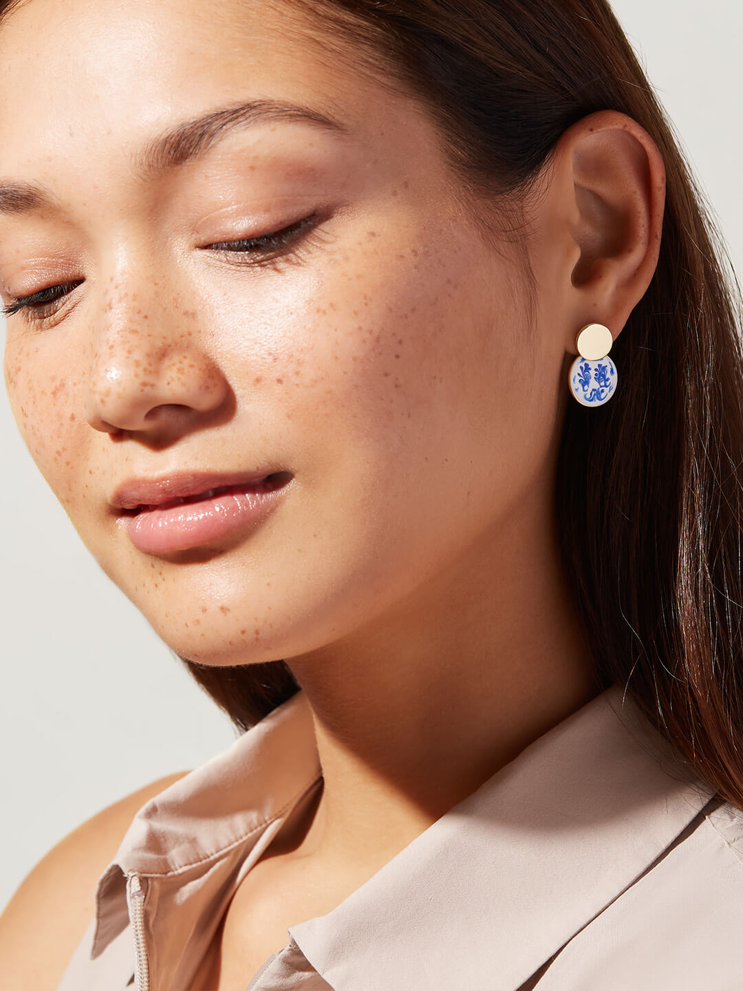 Mini Kinoko Earrings | 14K Gold on Brass | Marble Blue Enamel
