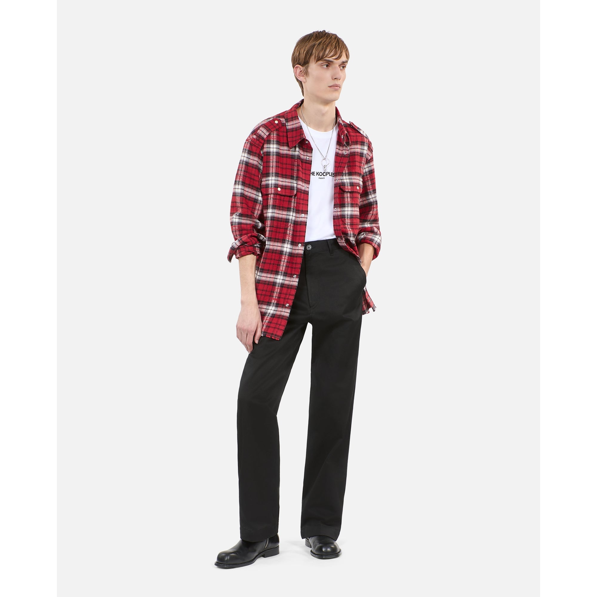 Checked Overshirt | Men | Black x Red x White