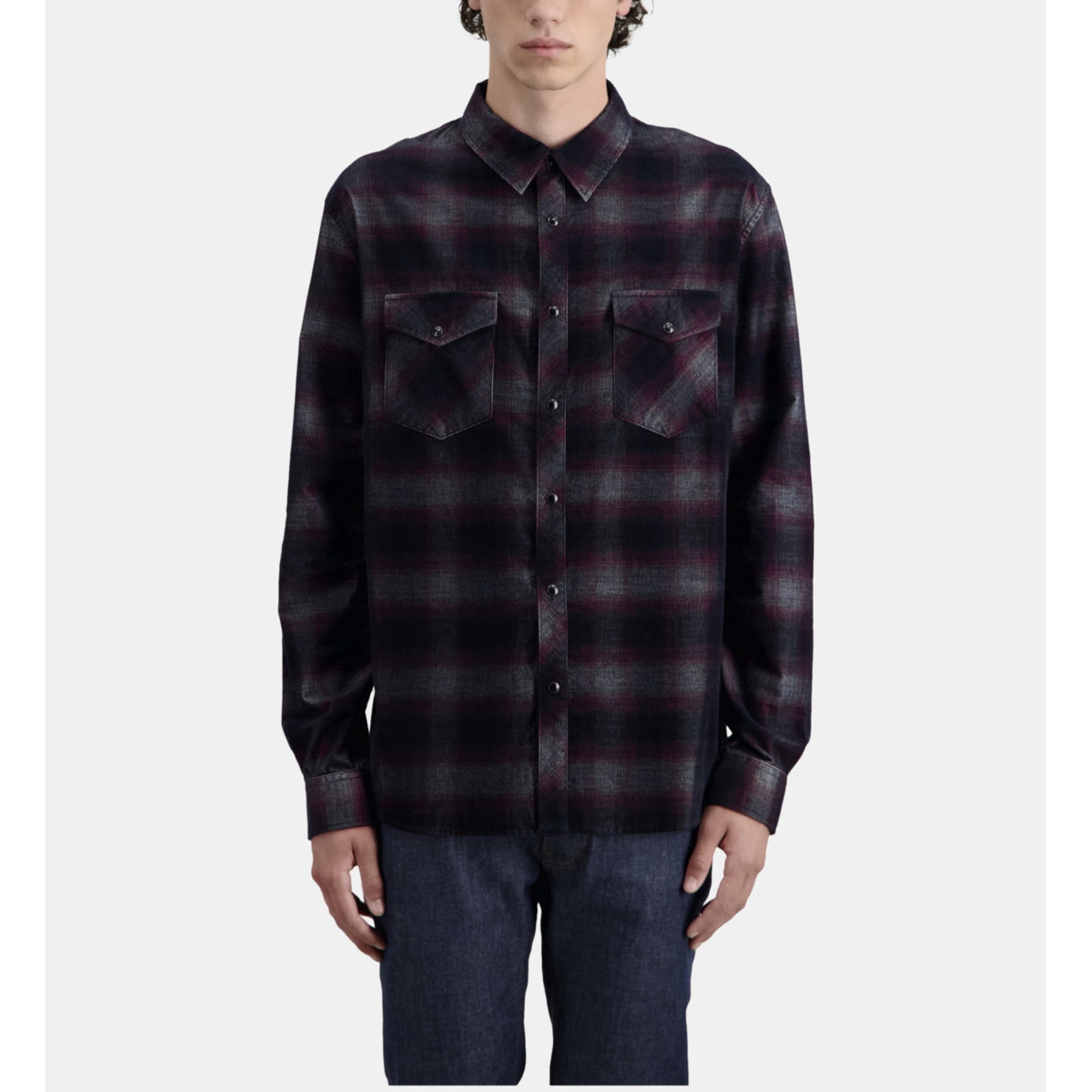 Checkered Shirt | Men | Black x Burgundy