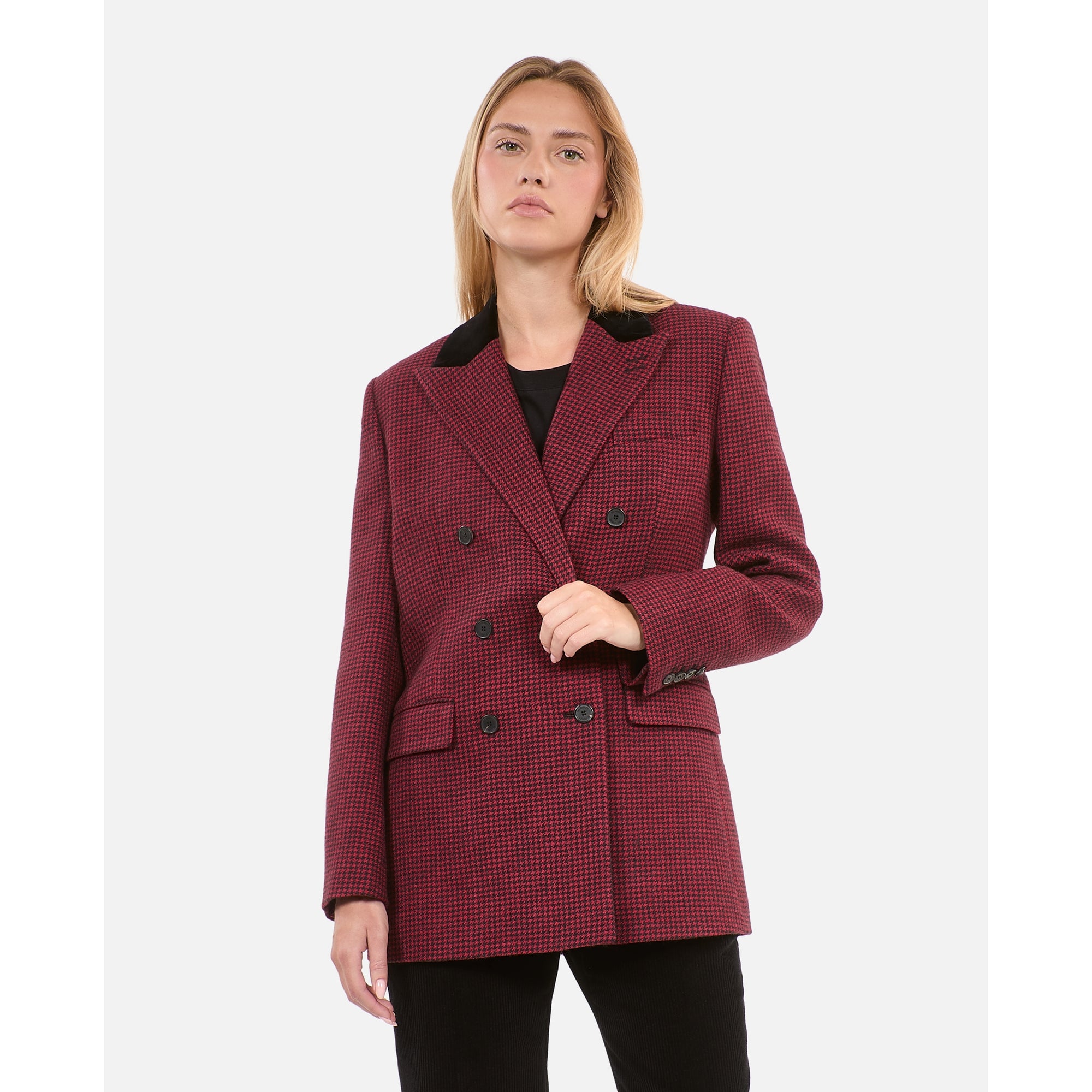 Houndstooth Blazer | Women | Black x Red