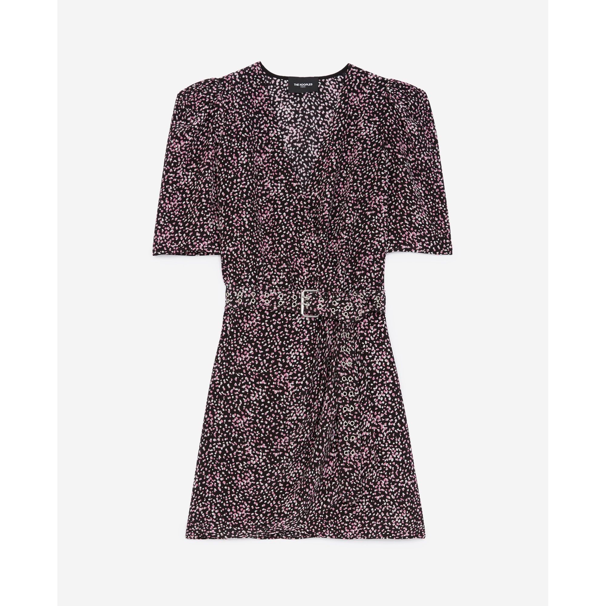 Patterned Wrap Dress | Women | Black x Pink