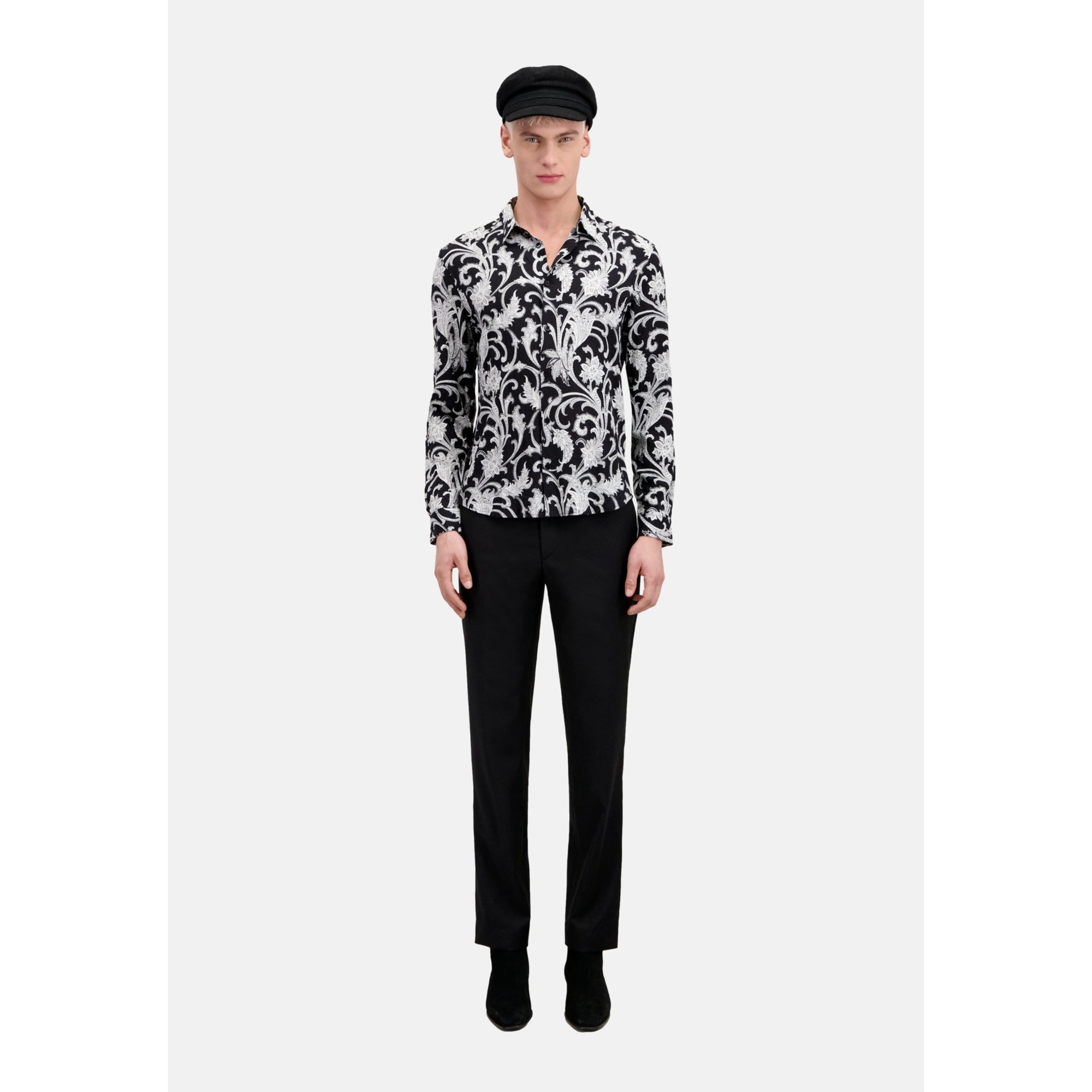 Printed Long Sleeve Shirt | Men | Black x White