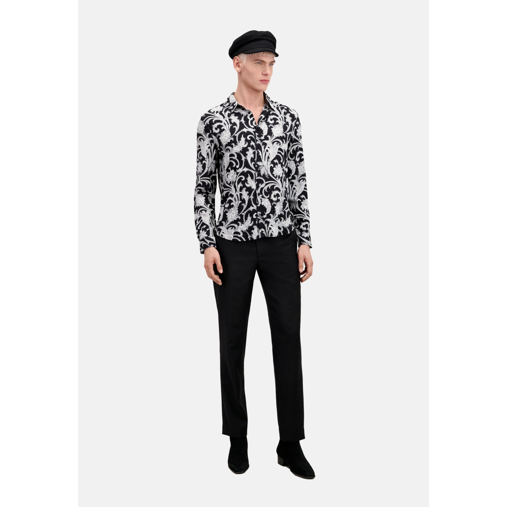 Printed Long Sleeve Shirt | Men | Black x White