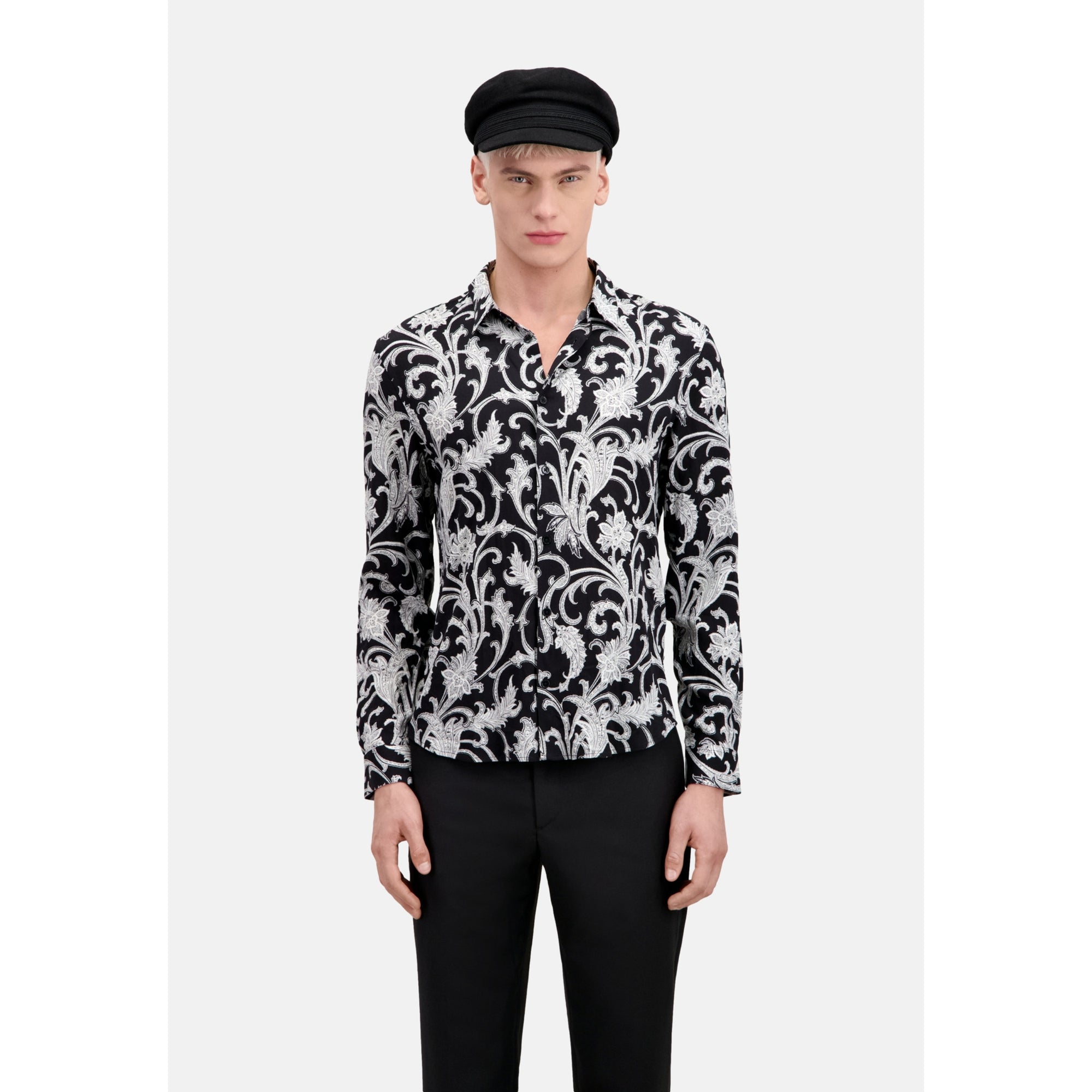 Printed Long Sleeve Shirt | Men | Black x White