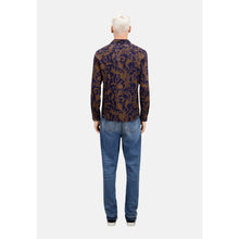 Printed Long Sleeve Shirt | Men | Navy x Brown