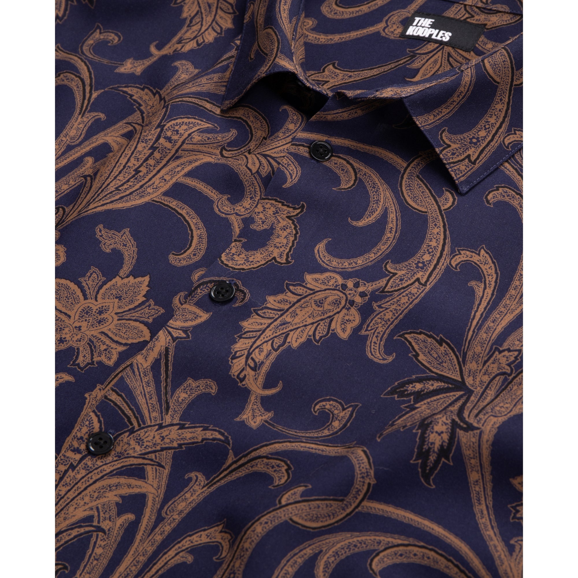 Printed Long Sleeve Shirt | Men | Navy x Brown