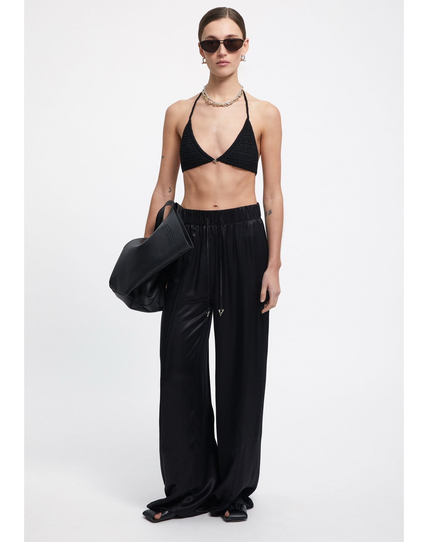 Andros | Satin Wide Leg Pants | Black
