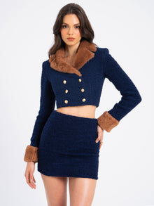 Wylda Boucle Wool Bodycon Mini Skirt | Navy Blue