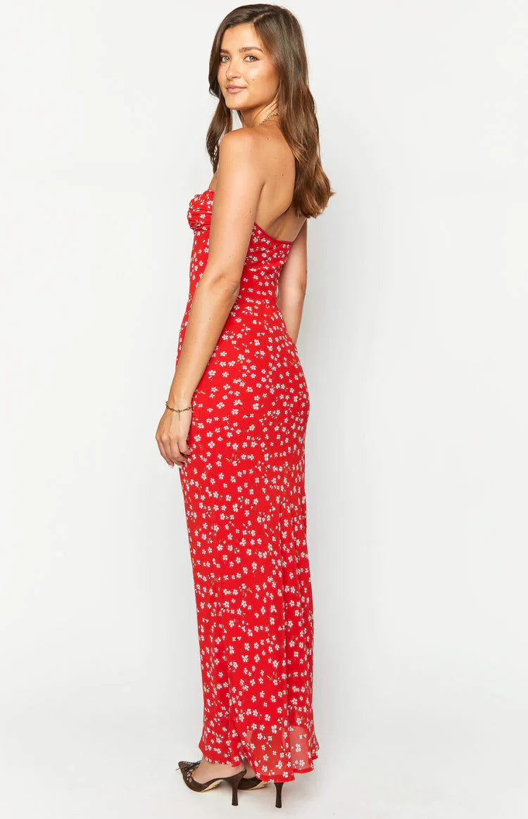Ashley Floral Formal Maxi Dress | Red