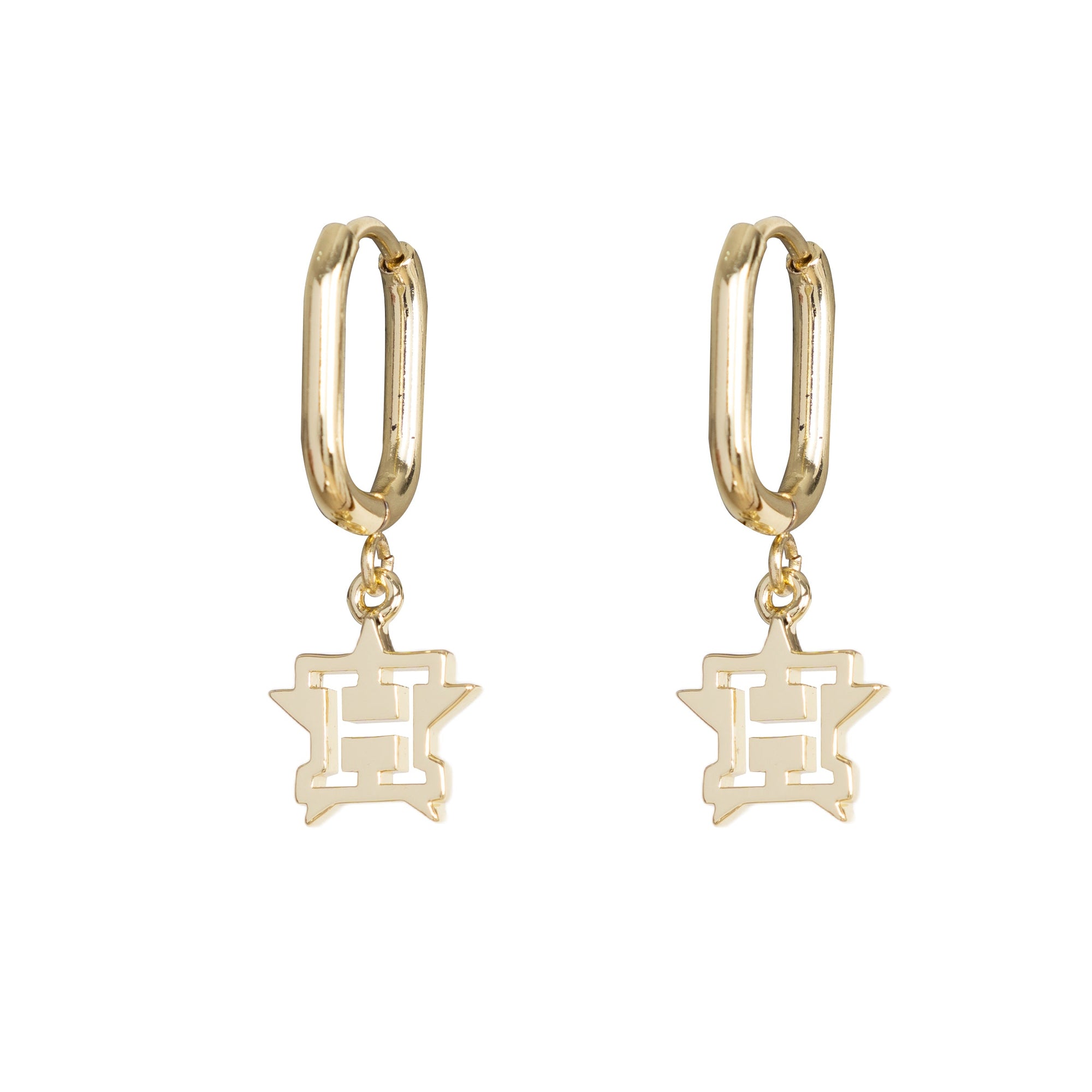 Bijoux Sport by Luv Aj MLB Logo Charm Oval Hoop Earrings | Houston Astros | Gold