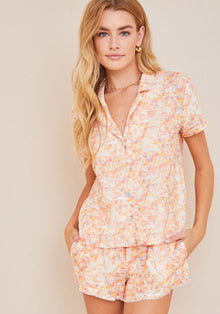 Fray Hem Short | Peach Floral Print