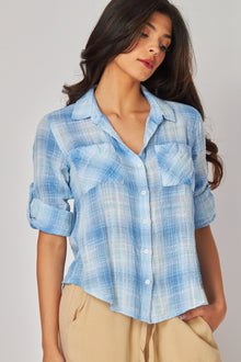 Long Sleeve Two Pocket Shirt | Heather Blue Plaid