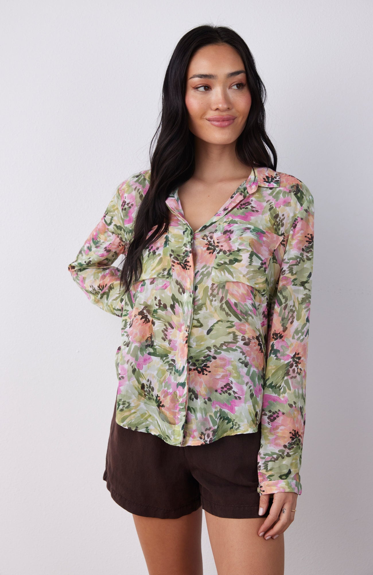 Full Button Down Hipster Shirt | Oasis Floral Print