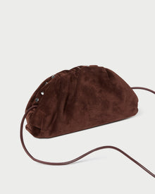 Bailey Espresso/Silver Dome Clutch in espresso suede with silver studs.