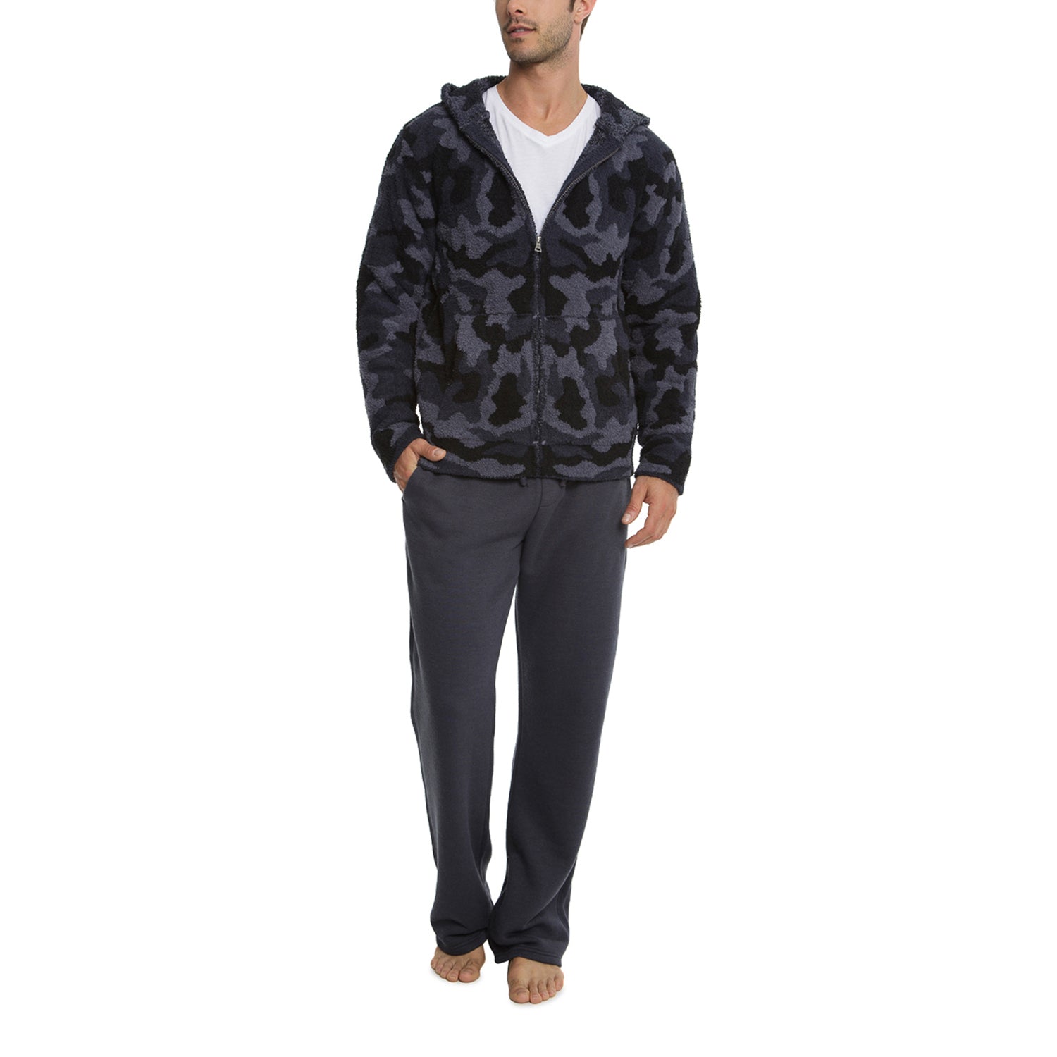 Cozychic Men's Camo Zip-Up Hoodie | Indigo Multi