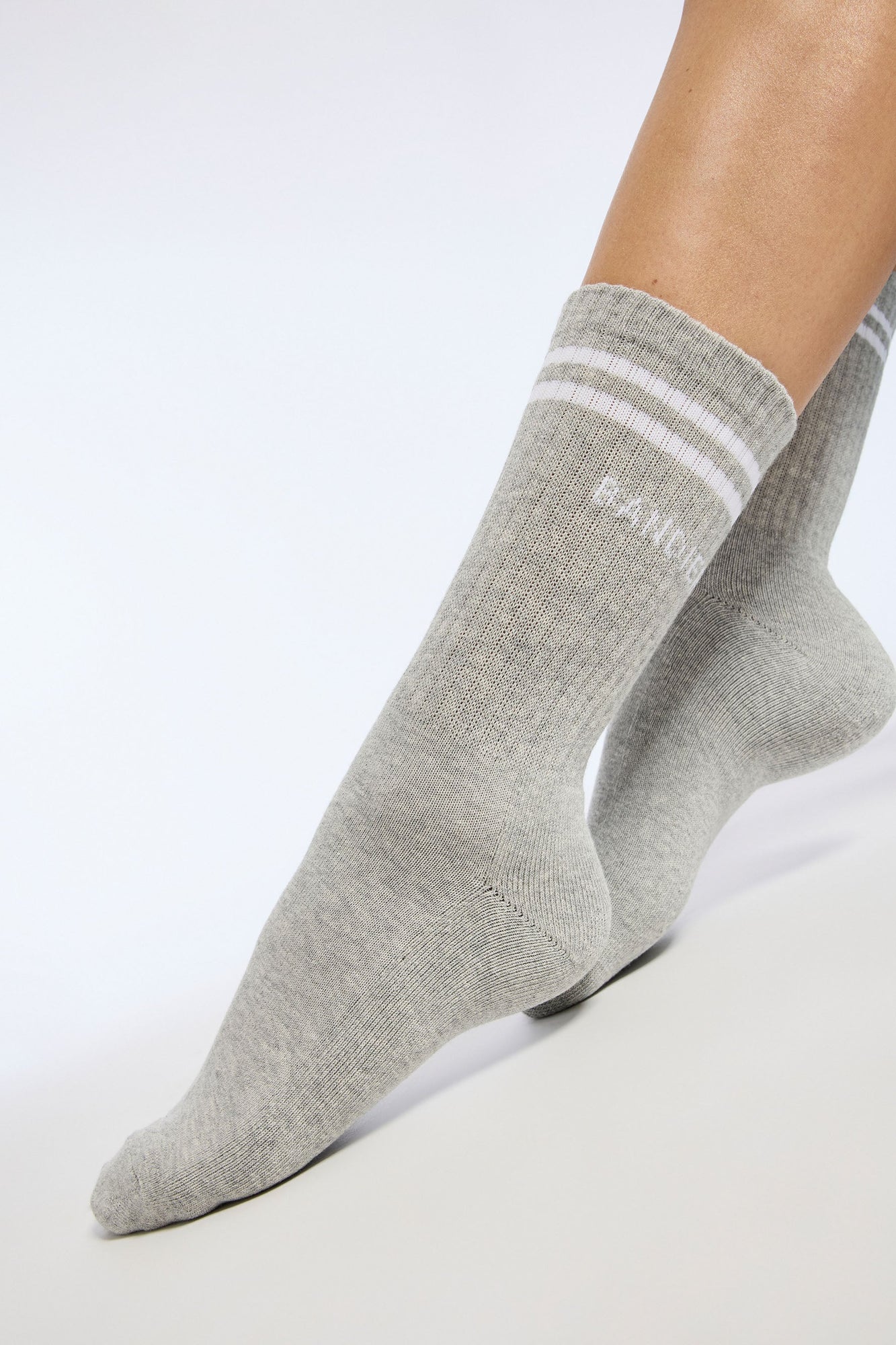 Bandier Logo Stripe Crew Socks | Grey/White