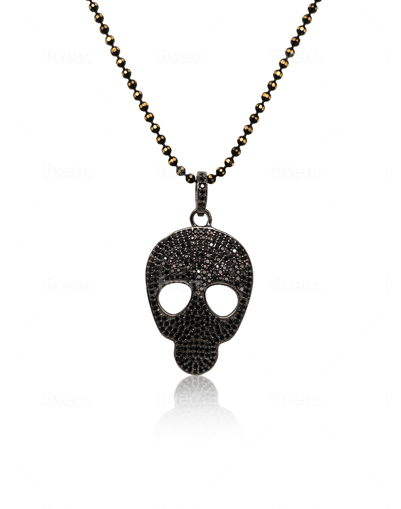 Ball Chain and Skull Necklace | Black