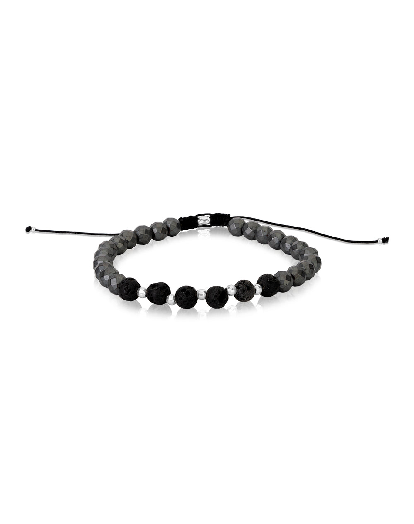 Beaded Pull Cord Bracelet | Black & Grey
