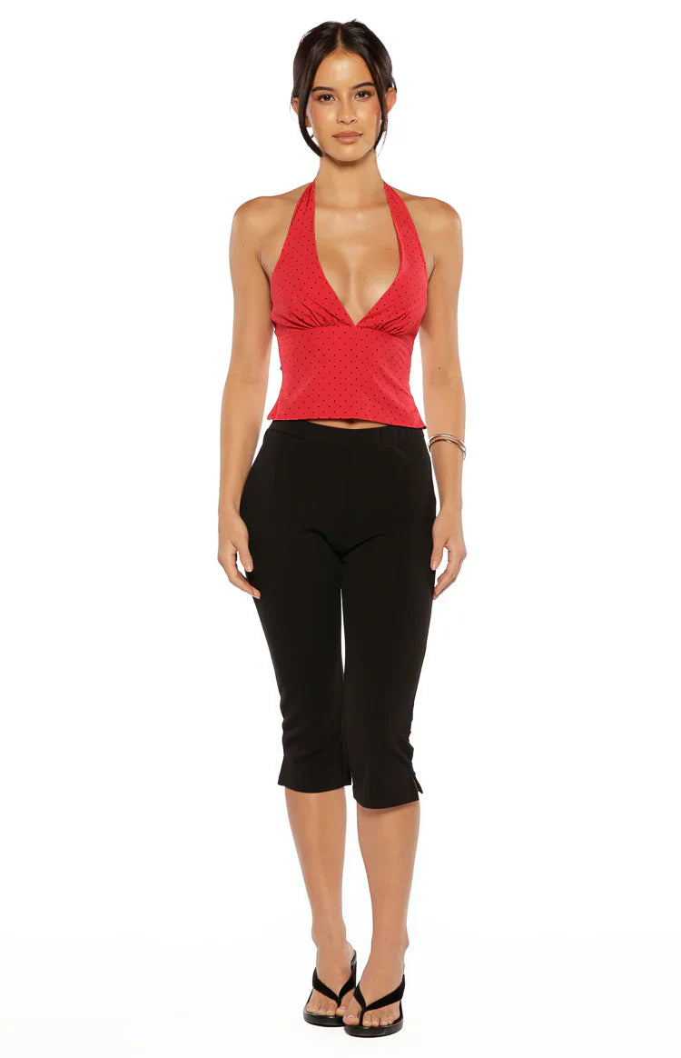 Beau Chiffon Polka Dot Halter Neck Top | Red