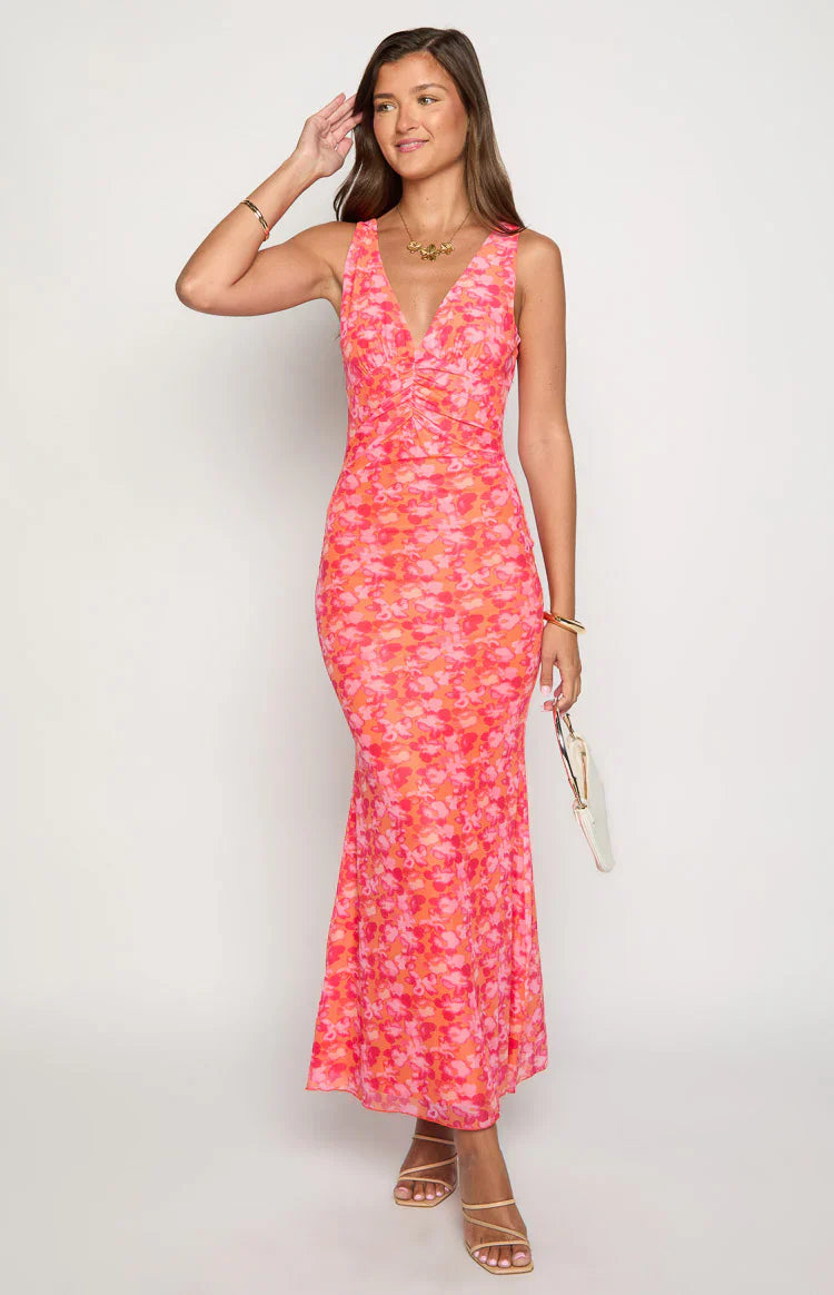 Beck Floral Print Maxi Dress | Orange