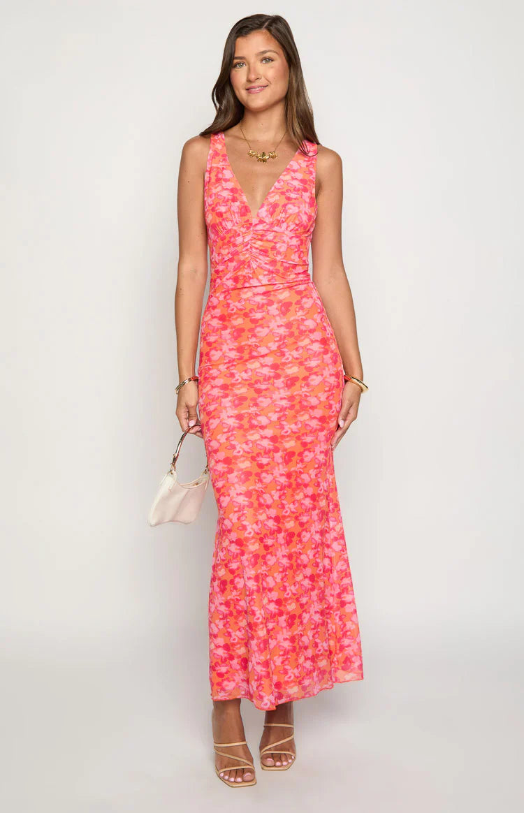 Beck Floral Print Maxi Dress | Orange