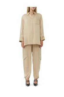 Beige Washed Satin Shirt | Safari
