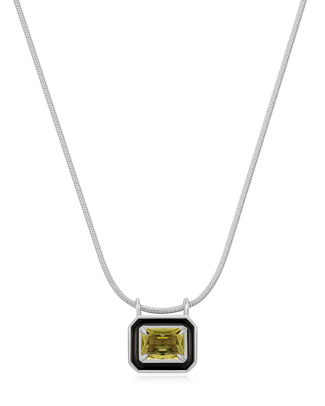 Bezel Pendant Necklace - Black - Silver | Plated Silver