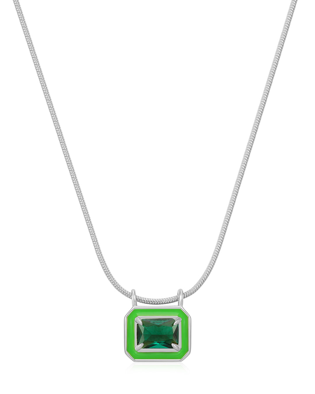 Bezel Pendant Necklace - Bright Green - Silver | Plated Silver