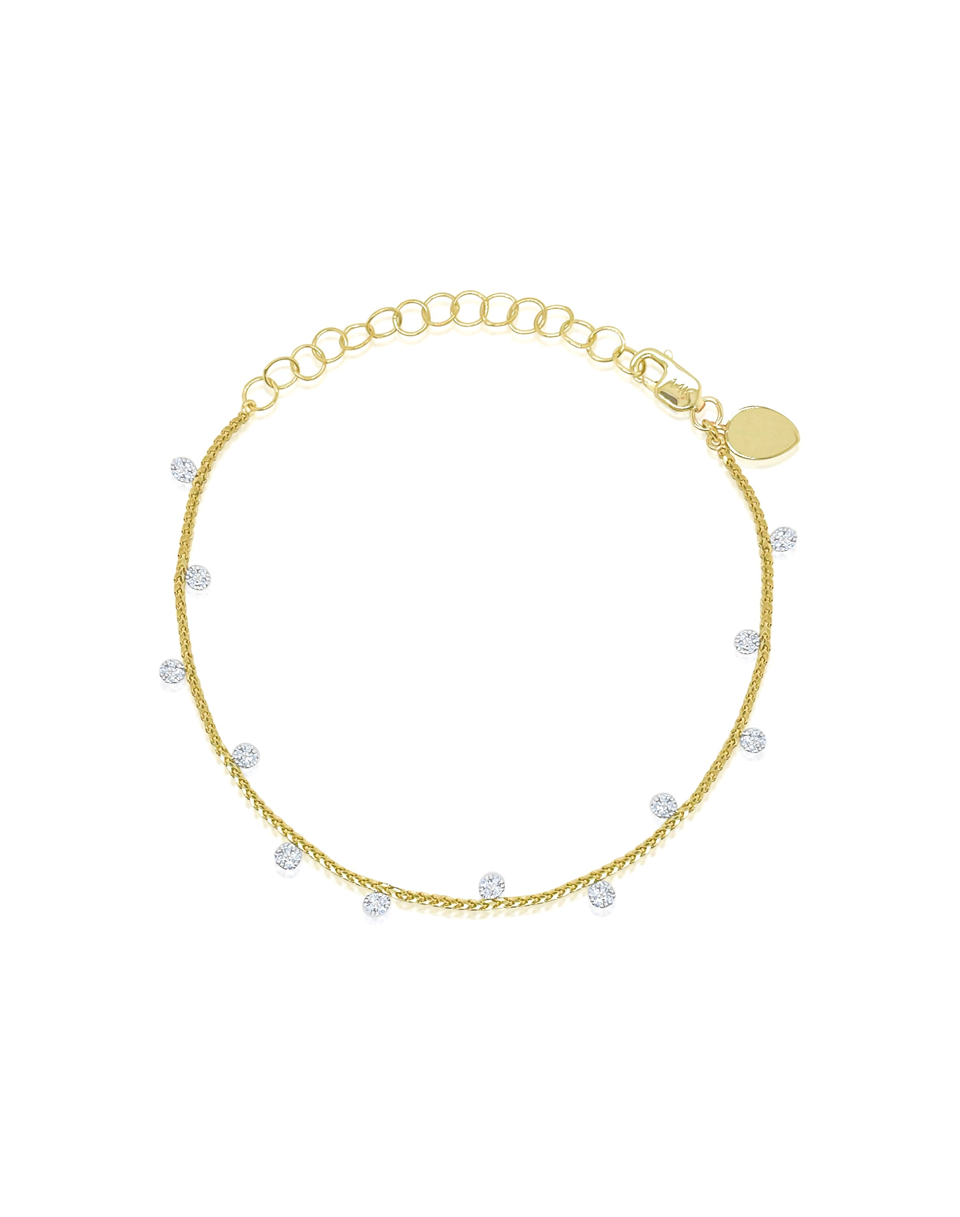 Bezel Bracelet with Diamonds on a Braided Chain | Yellow Gold