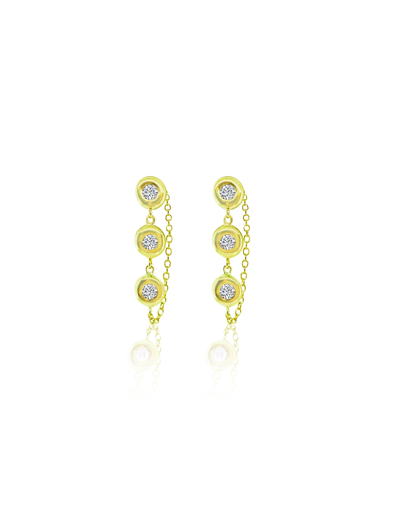 Bezel Chain Earring | 14k Yellow Gold