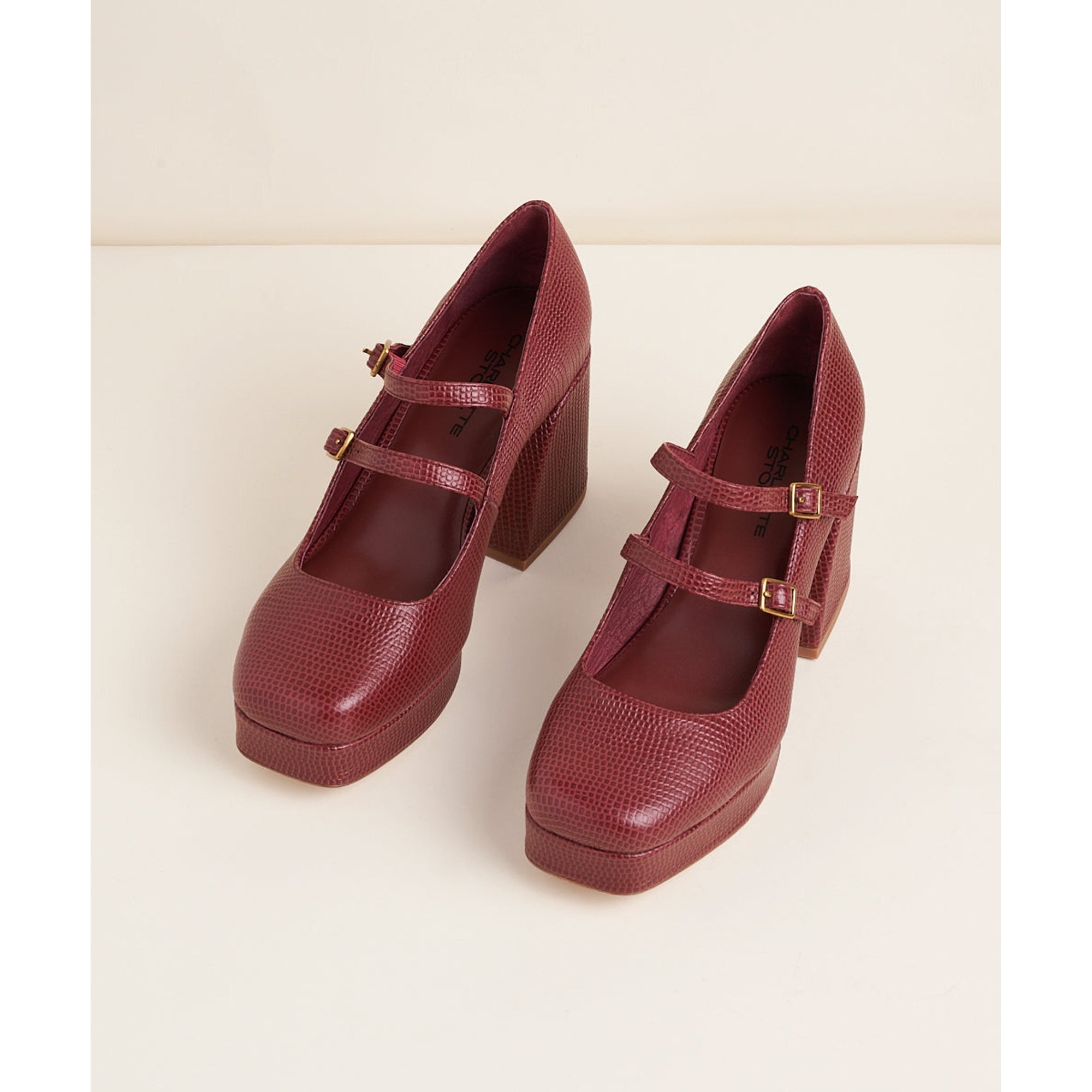 Bizzy Retro Inspired Chunky Strapped Heel | Merlot