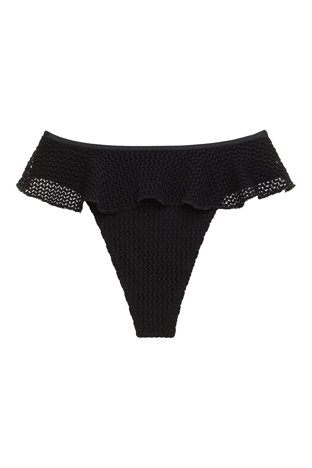 Tamarindo Ruffle Bikini Bottom | Black Crochet