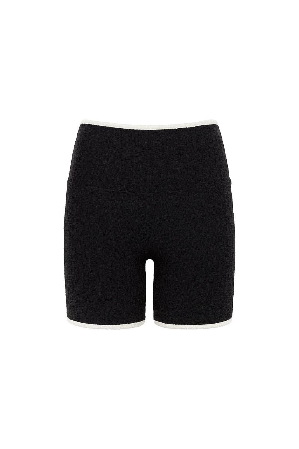 Midi Bike Short | Black Cream Binded Terry Rib