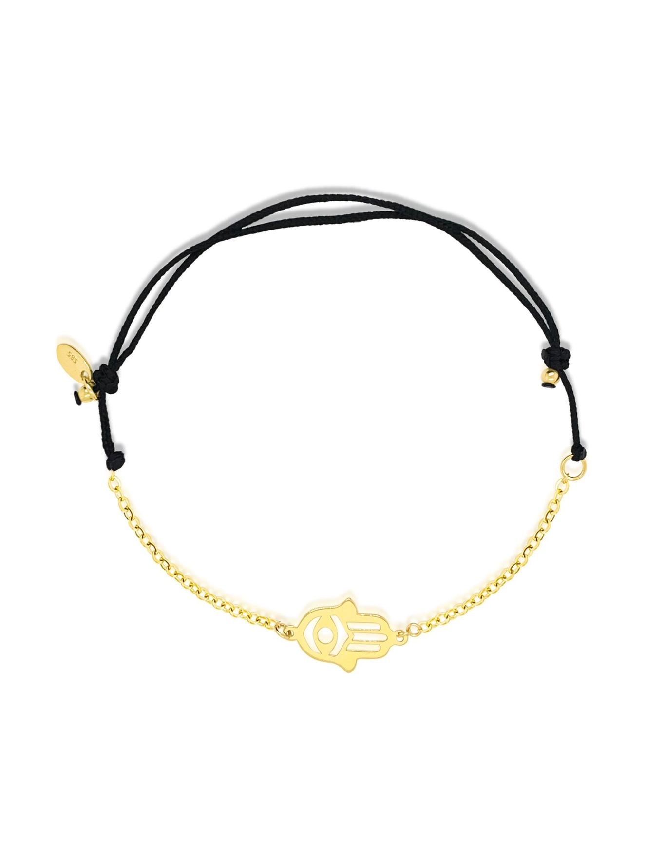 Black Chord Hamsa Bracelet | Yellow Gold