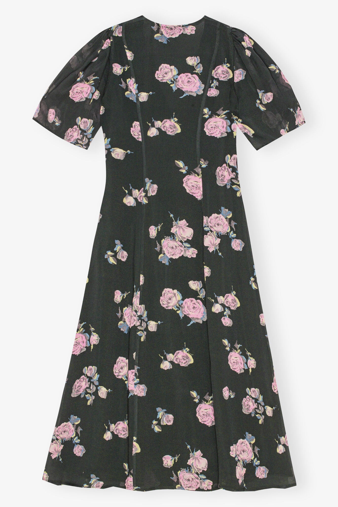 Black Floral Crepe Wrap Midi Dress | Climbing Ivy