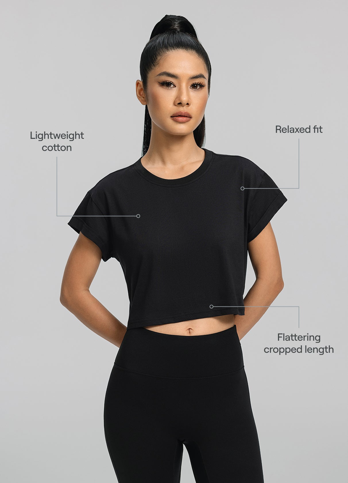 Cropped Cotton T-Shirt | Black