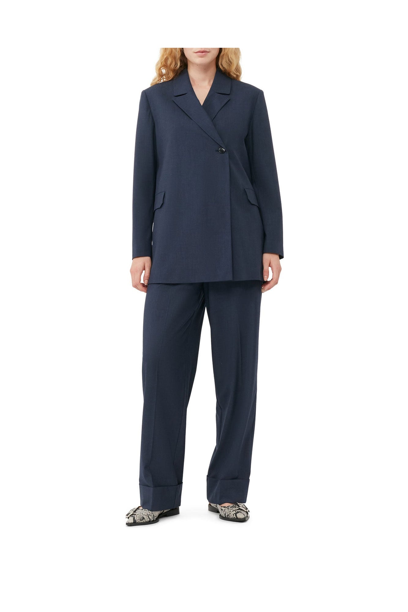 Blue Drapey Melange Blazer | Sky Captain