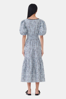 Blue Floral Printed Cotton Long Smock Dress | Glacier Lake