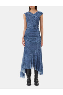 Blue Mesh Ruched Dress | Denim